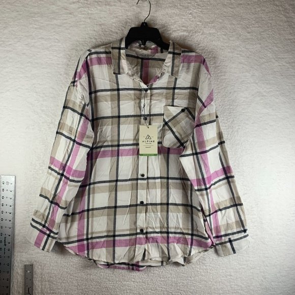 Alpine Design Shirt Women's XL Dragon Fruit Plaid Cotton Flannel Button-Up 8245 - Picture 1 of 8